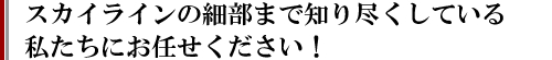 スカイラインを知り尽くしている私たちにお任せください 