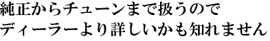 純正からチューンまで扱うのでディーラーより詳しいかも知れません 